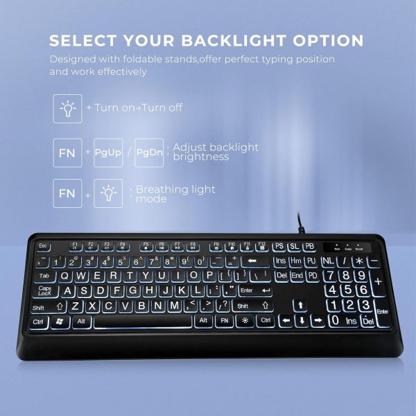 Large Print LED Backlit USB Wired Keyboard