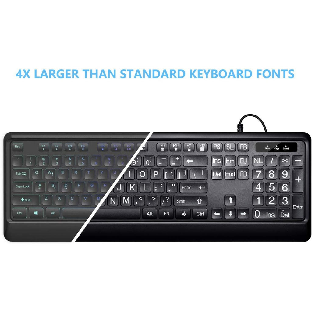 Large Print LED Backlit USB Wired Keyboard